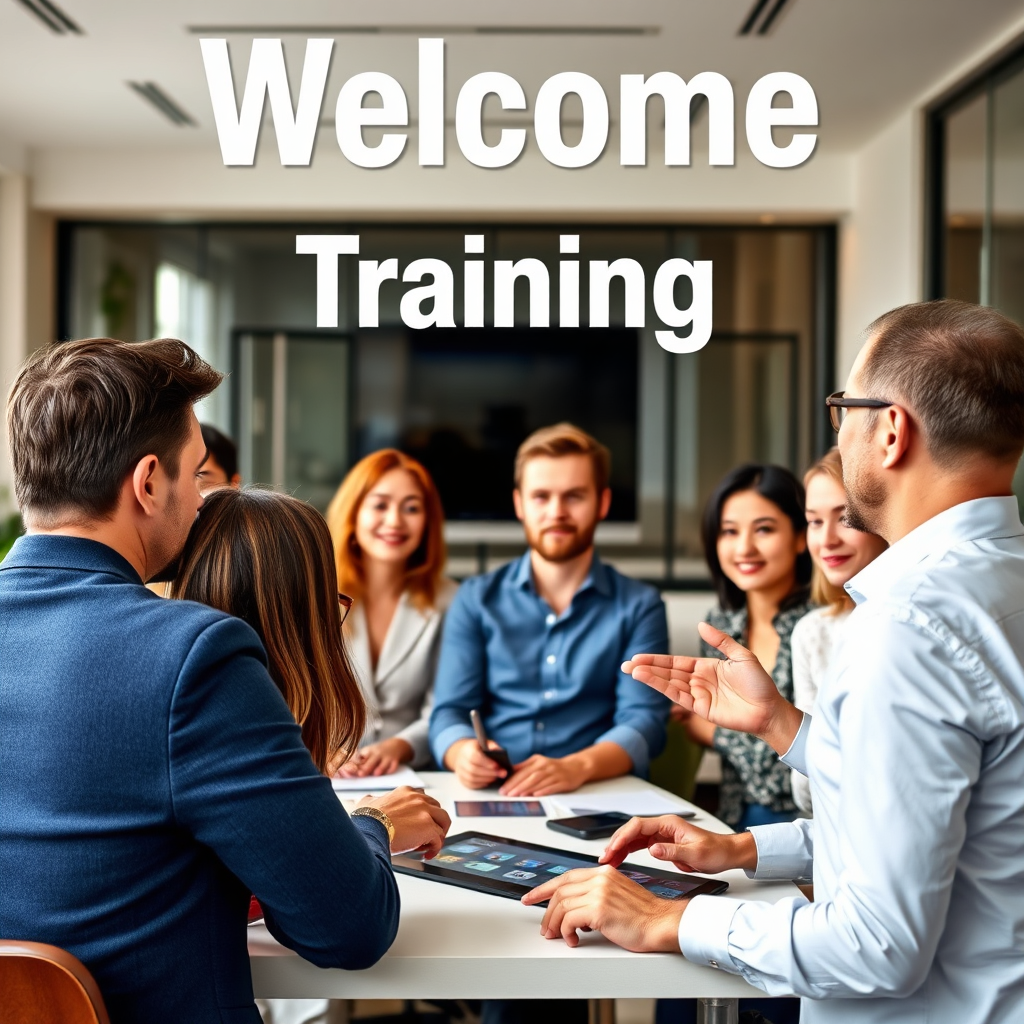 A professional and welcoming image of a group training session, with an instructor presenting to a diverse audience. The setting is bright with modern technology, showcasing interactive learning tools. The audience is engaged, capturing a moment of learning and sharing insights, symbolizing growth and development in their professional journeys.
