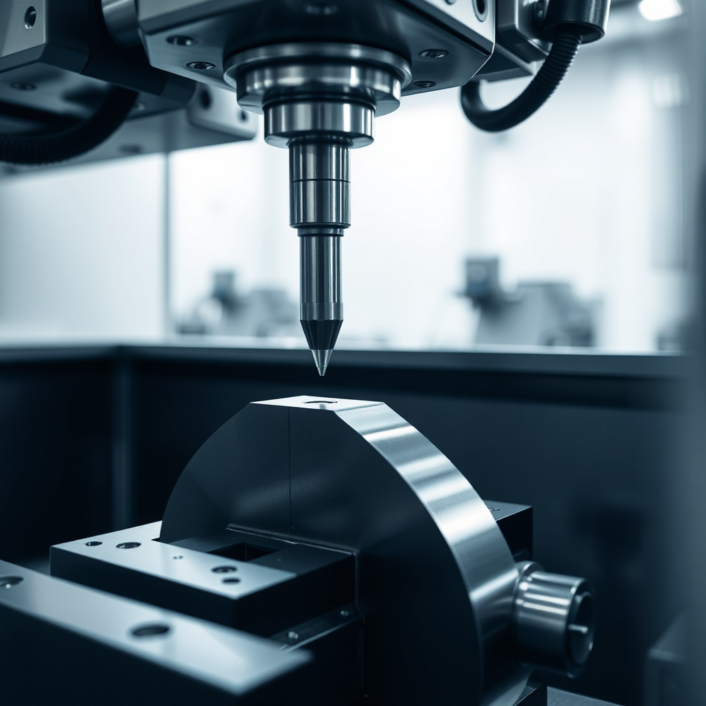 CNC machine precisely cutting a metallic component