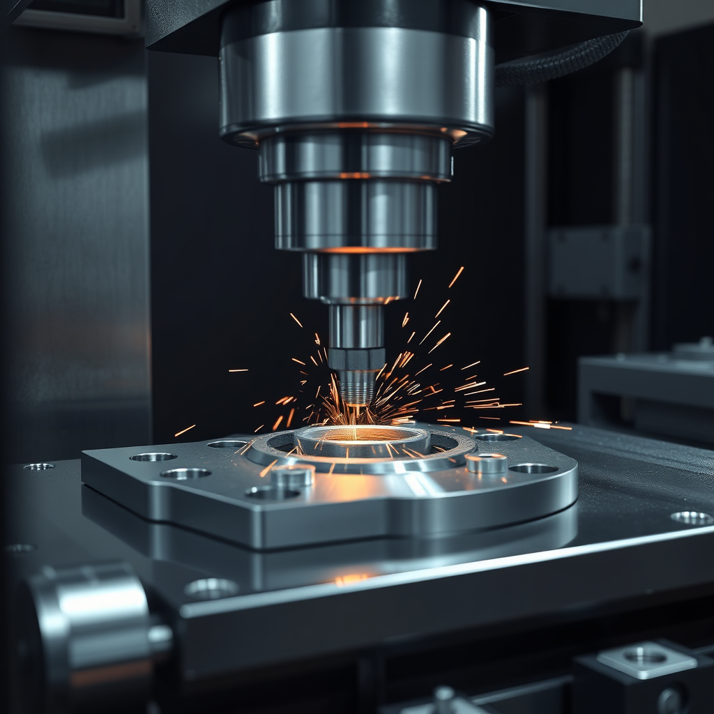 Modern CNC milling machine processing a metal component.