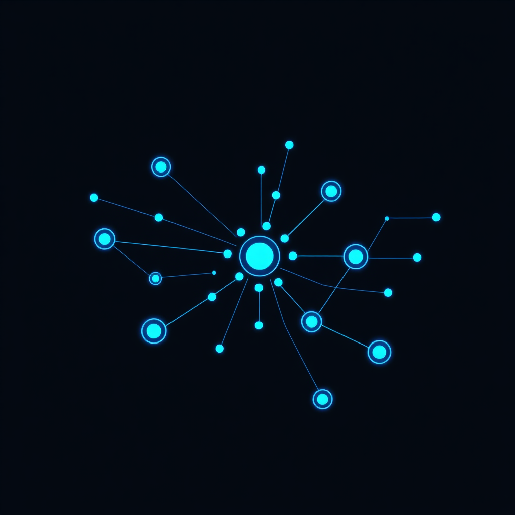 Abstract illustration of interconnected digital network and data.