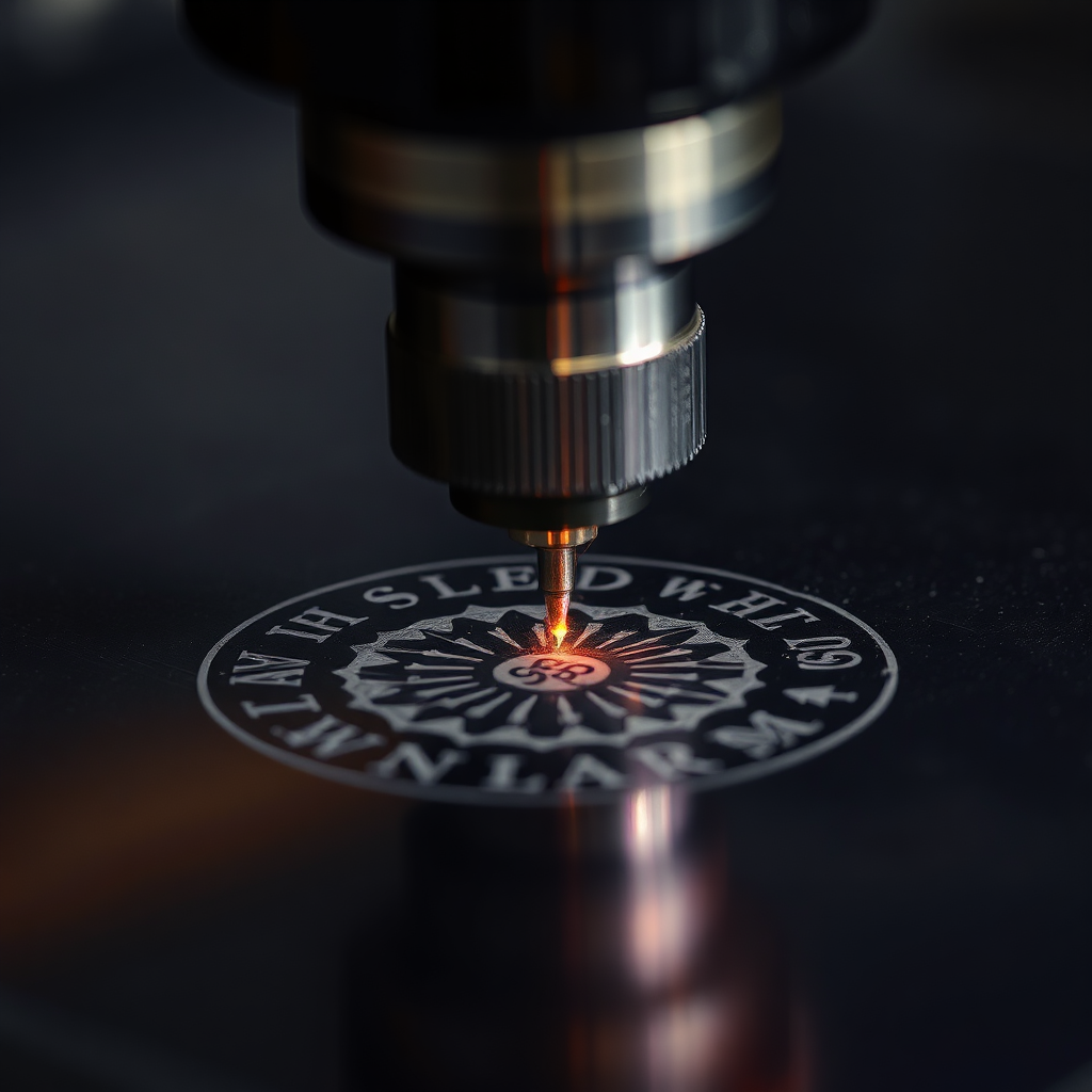 Precision laser engraving on metal surface.
