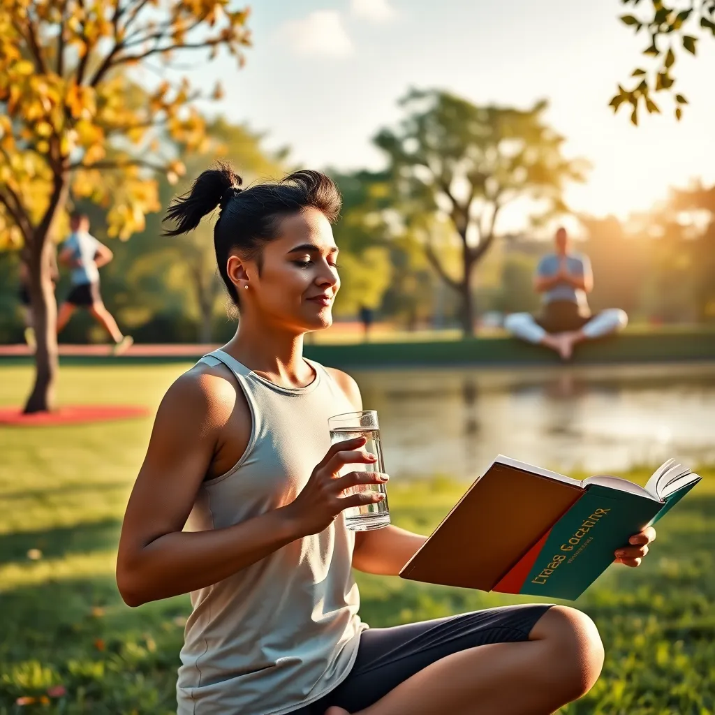 A vibrant image depicting a person engaged in a combination of healthy activities.  This could include a person jogging in a park, practicing yoga, meditating in a peaceful setting, and enjoying a glass of water while reading a book. The image should highlight the balance and enjoyment of a healthy lifestyle.