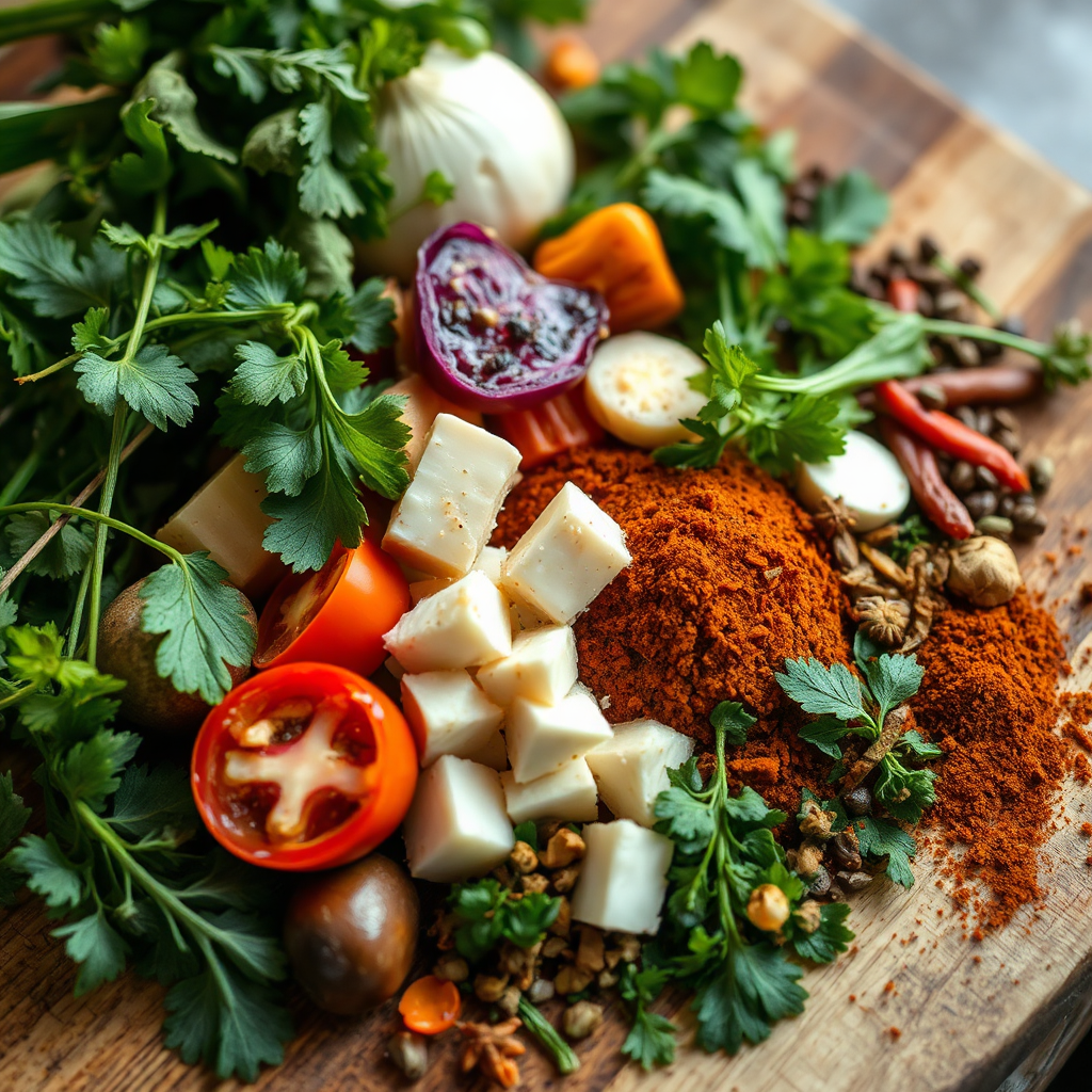 Fresh ingredients on a chopping board