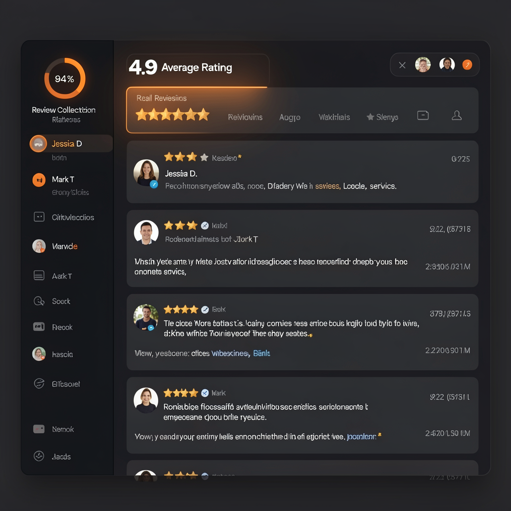 Dashboard showing automated 5-star Google review collection feed