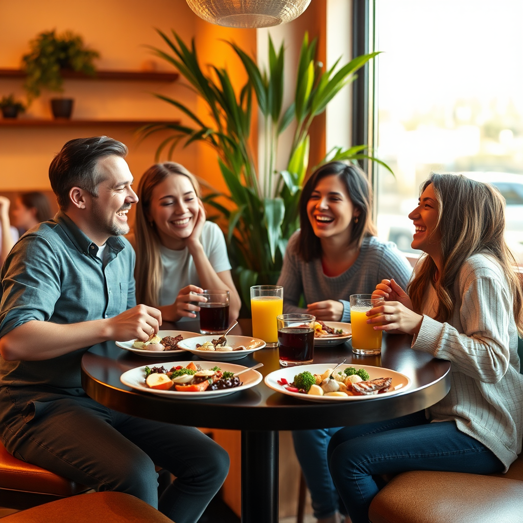 Happy family dining together