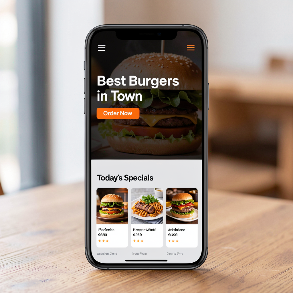 Mobile phone showing custom mobile-first restaurant website design