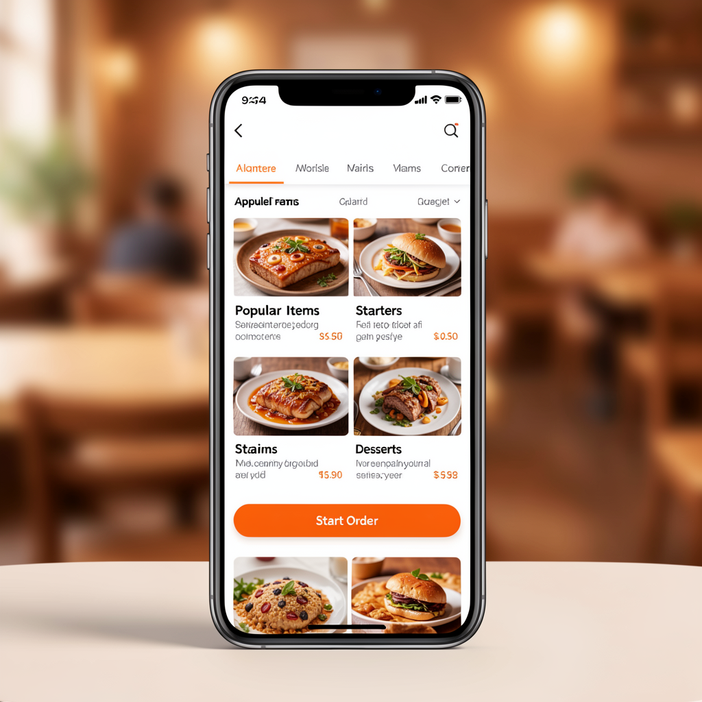 Smartphone showing restaurant online ordering interface mockup