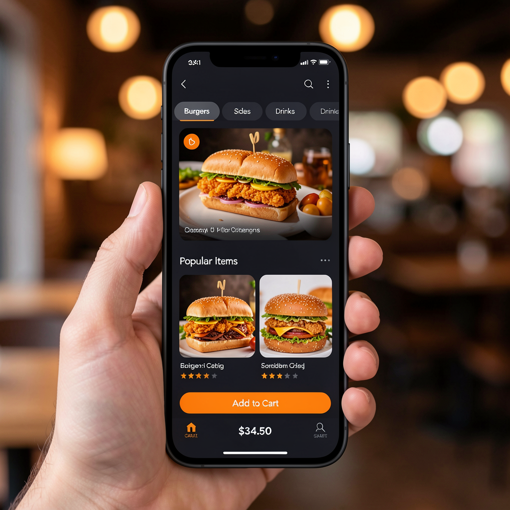 Mobile phone showing commission-free online food ordering app interface