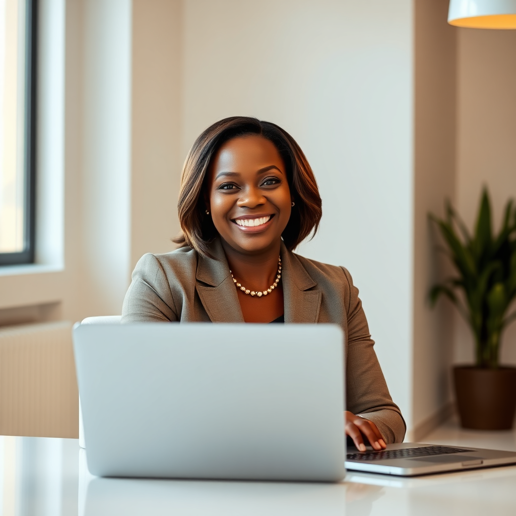 Professional woman in blazer smiling