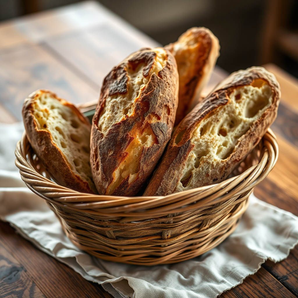 Warm bread basket on a table