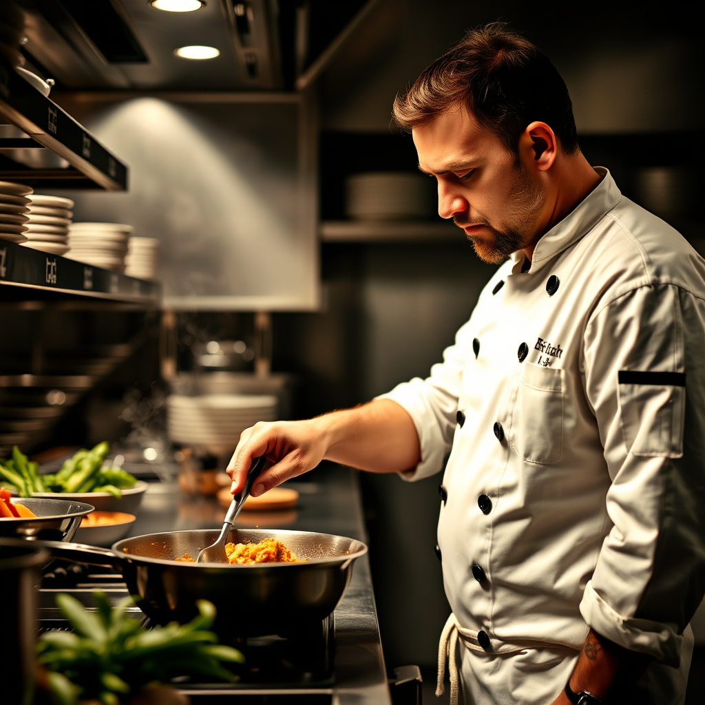 Chef preparing a dish in the kitchen