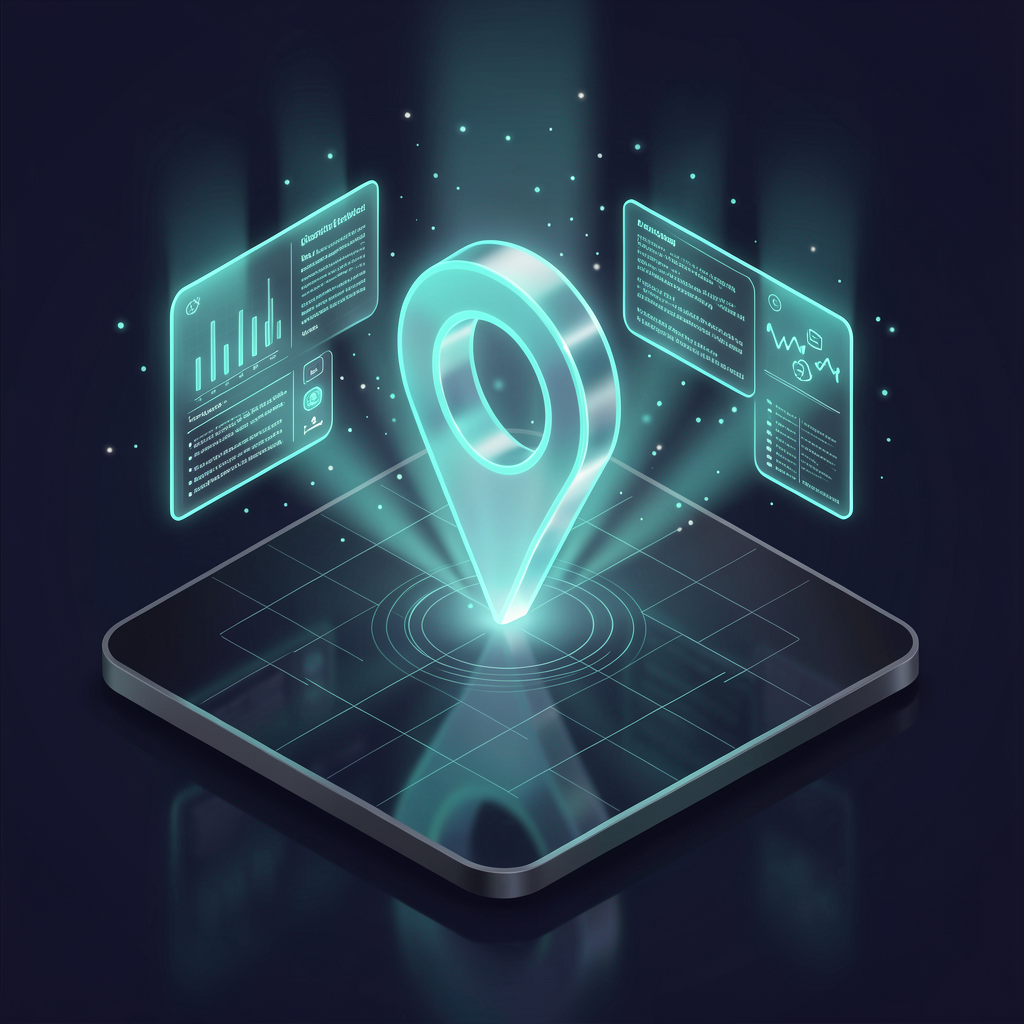 3D glowing map pin illustration symbolizing local search dominance