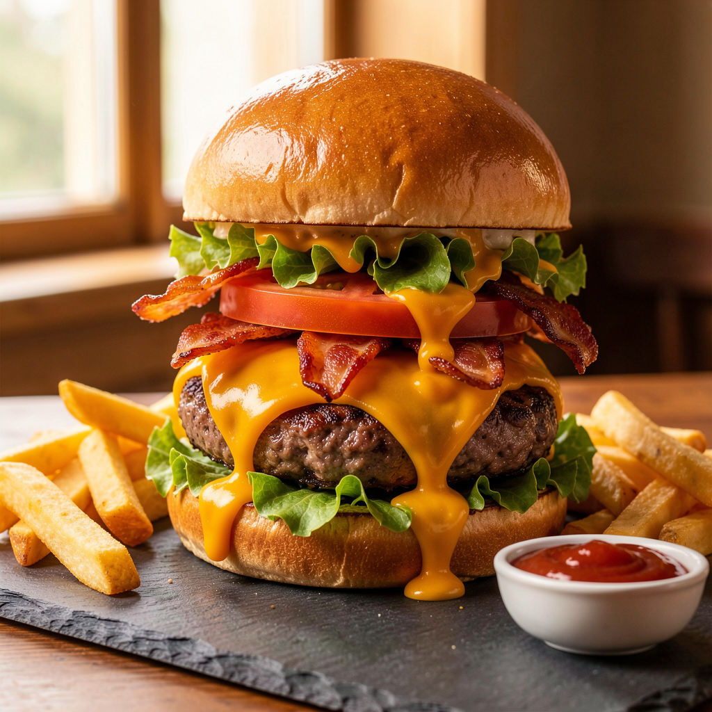 Signature gourmet cheeseburger at Viv's Bar and Grill Warren OH
