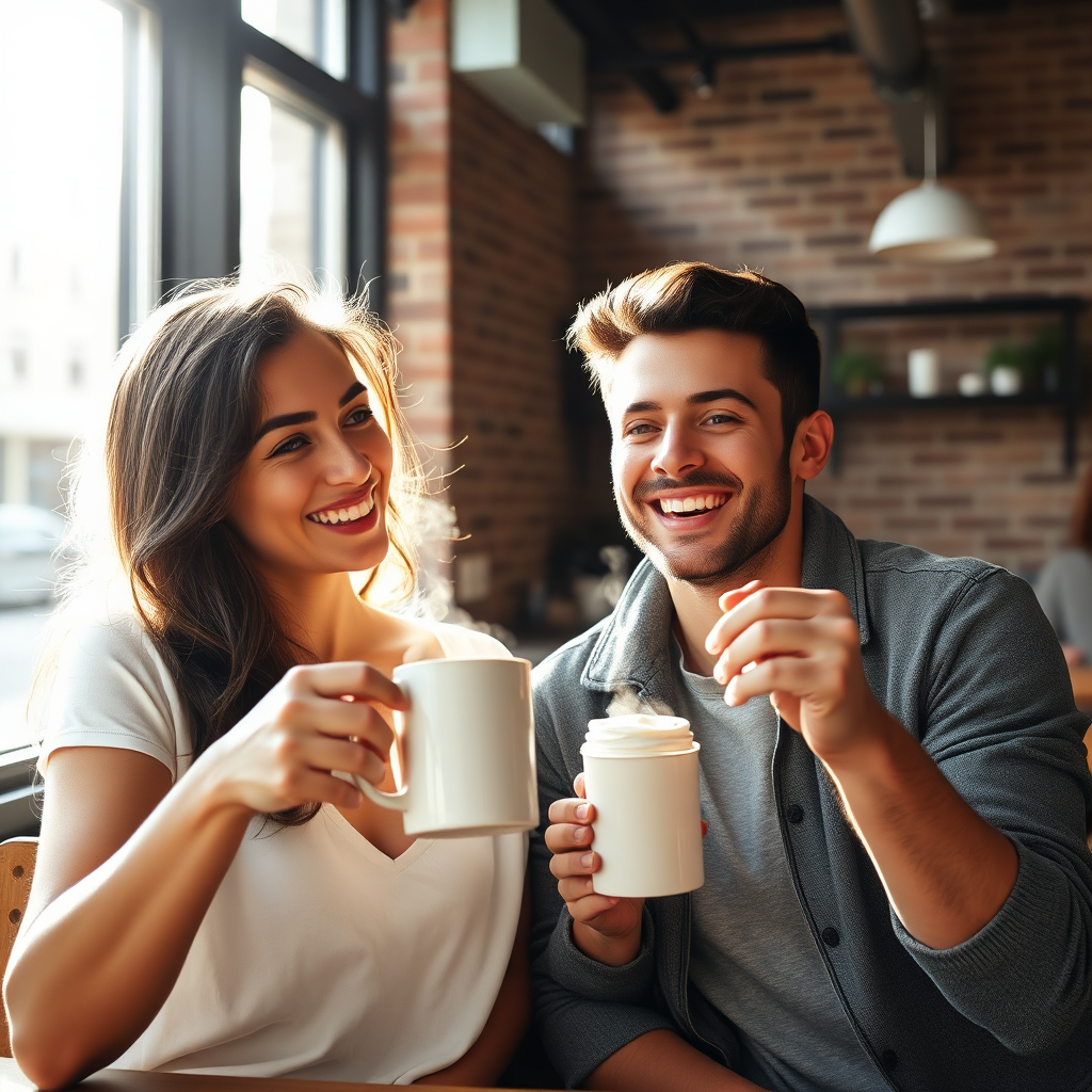 Happy couple enjoying coffee