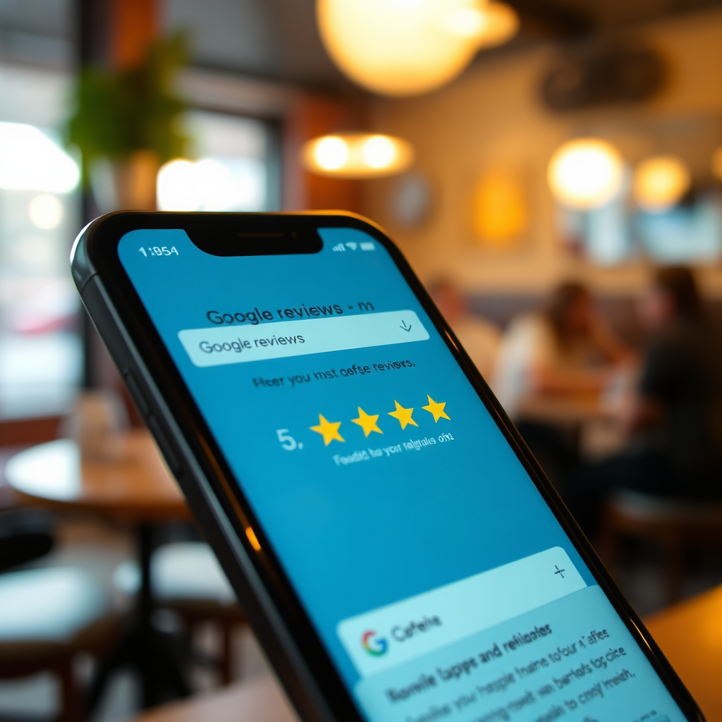 Smartphone with positive Google reviews