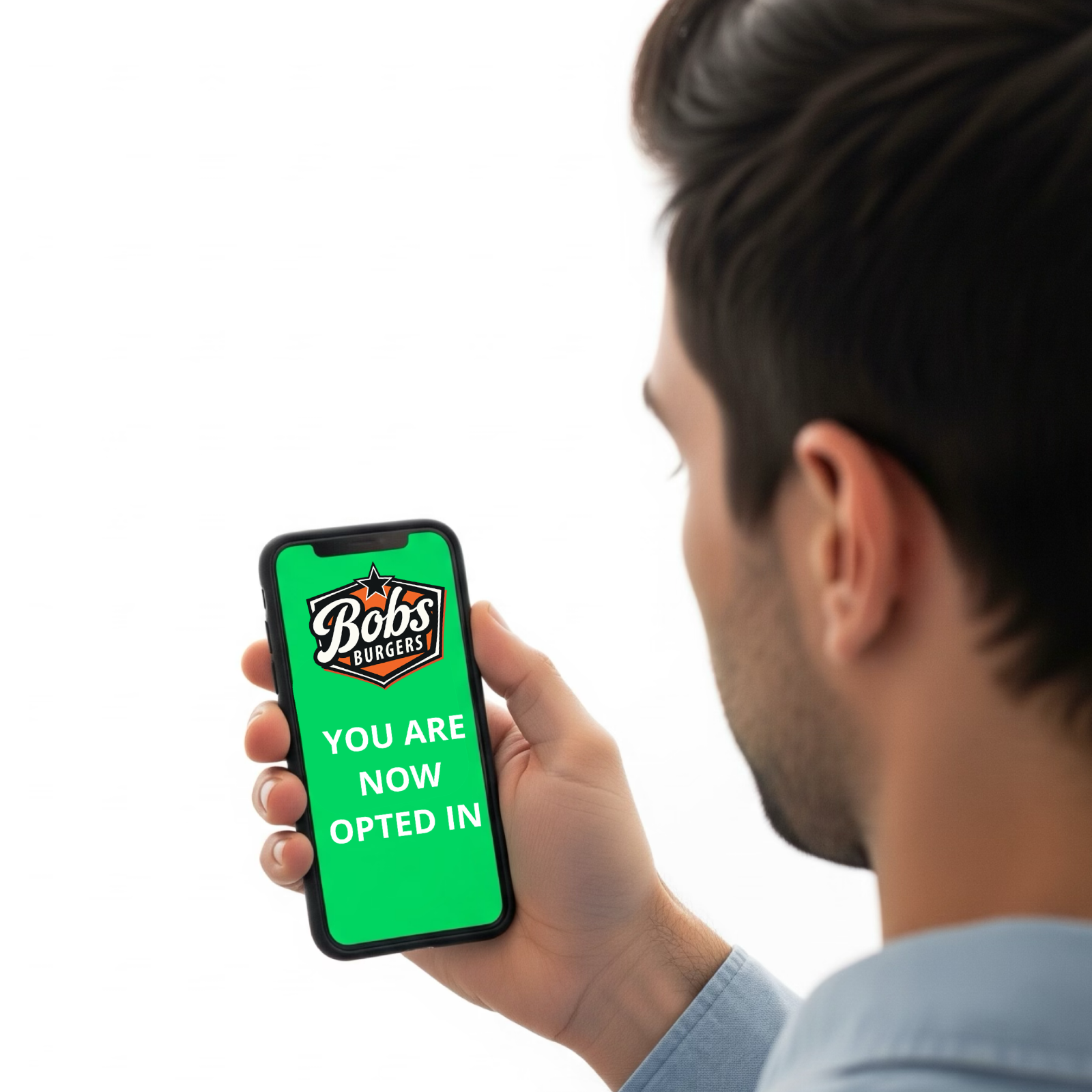 Create a photorealistic image representing customer engagement through opt-in services. The image should depict a smartphone screen displaying a vibrant social media feed with positive comments and interactions related to a local business. The phone is held by a diverse hand, subtly indicating broad customer reach. Soft, warm lighting creates a friendly and approachable atmosphere. The image aims to convey a sense of community and active participation. Style: Clean and modern, resembling a high-quality stock photo. Technical specs: 4K resolution.