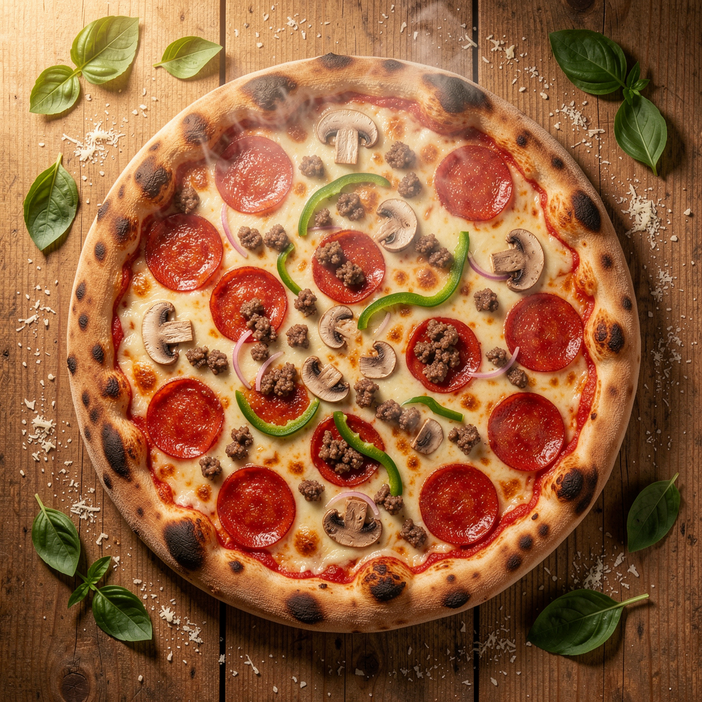 The Cortland Classic pizza with pepperoni and sausage