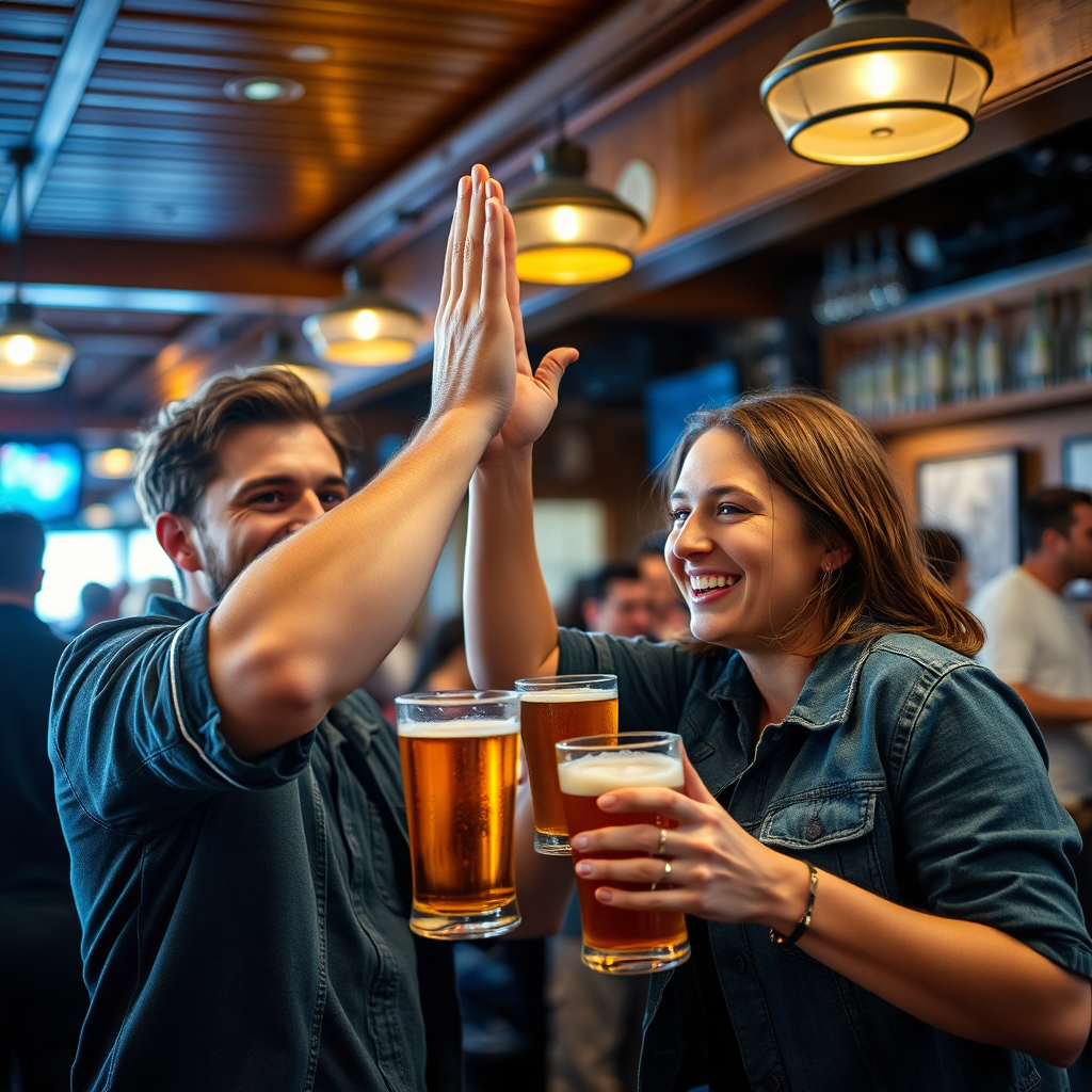 Friends celebrating at a bar