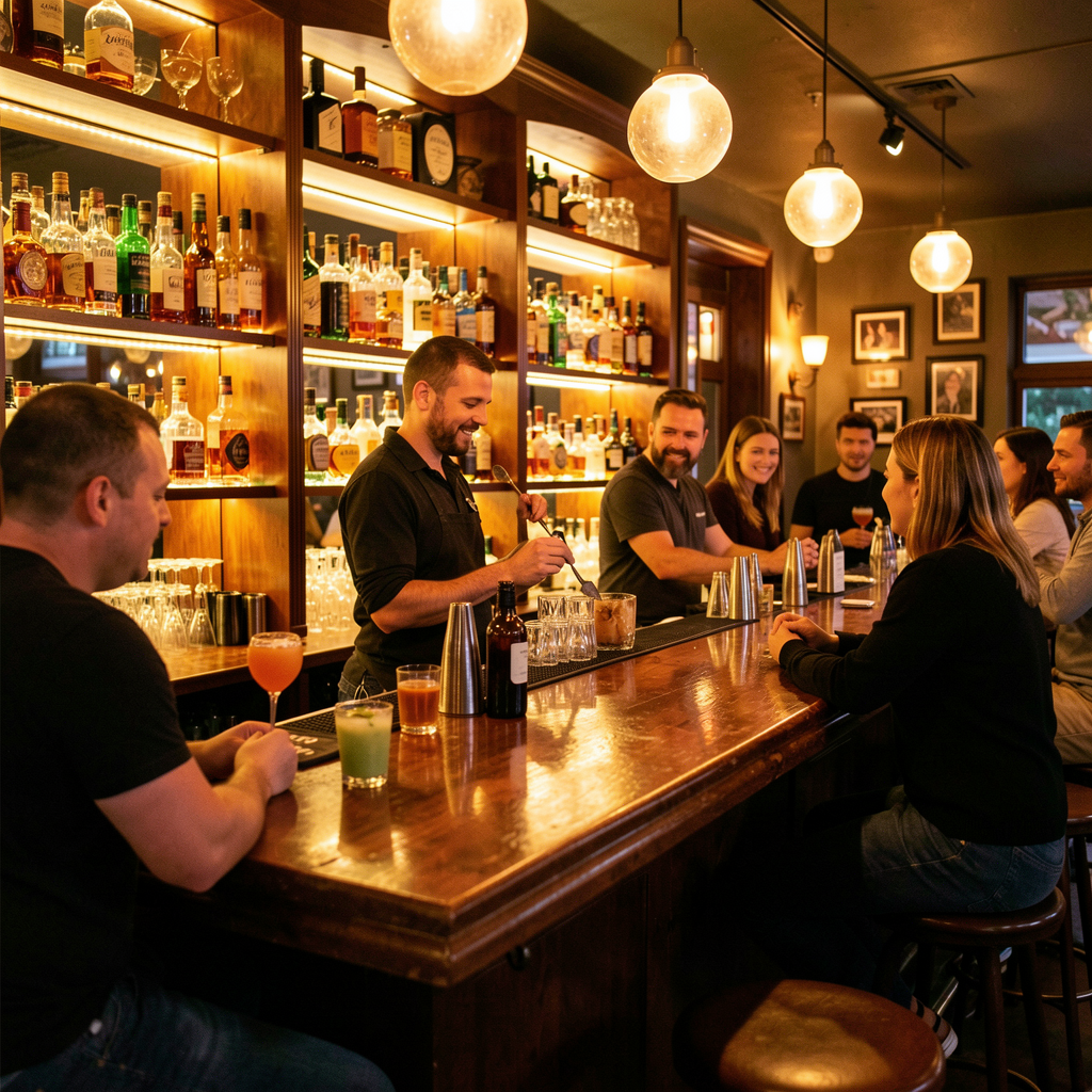 Cozy bar area with patrons