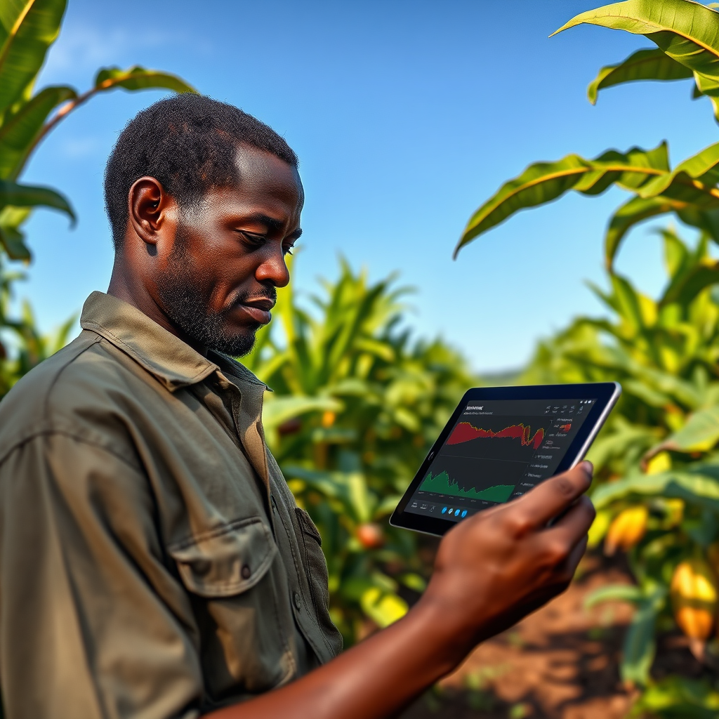 A photorealistic image depicting a diverse group of farmers receiving financial advice from a professional consultant. The setting is a modern, well-lit office, and the atmosphere is collaborative and supportive. The farmers are engaged and attentive, and the consultant is providing clear and actionable guidance. The color palette is warm and inviting, featuring earth tones and accents of blue and green to represent trust and growth. The camera angle is a medium shot, capturing the interaction between the farmers and the consultant. Texture details: Natural wood surfaces, comfortable furniture, financial documents. Props: Laptops, tablets, financial statements, checkbooks. 4K resolution, high quality.