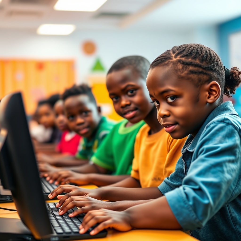 A photorealistic image showing a diverse group of people learning digital skills in a modern classroom. The instructor is demonstrating a software application on a large screen, and the students are actively participating and asking questions. The lighting is bright and engaging, creating a positive and supportive learning environment. The color palette is warm and inviting, with accents of blue and green to represent technology and growth. The camera angle is a medium shot, capturing the interaction between the instructor and the students. Texture details include comfortable seating, modern desks, and digital displays. Props include laptops, tablets, textbooks, and software manuals. 4K resolution, high quality.