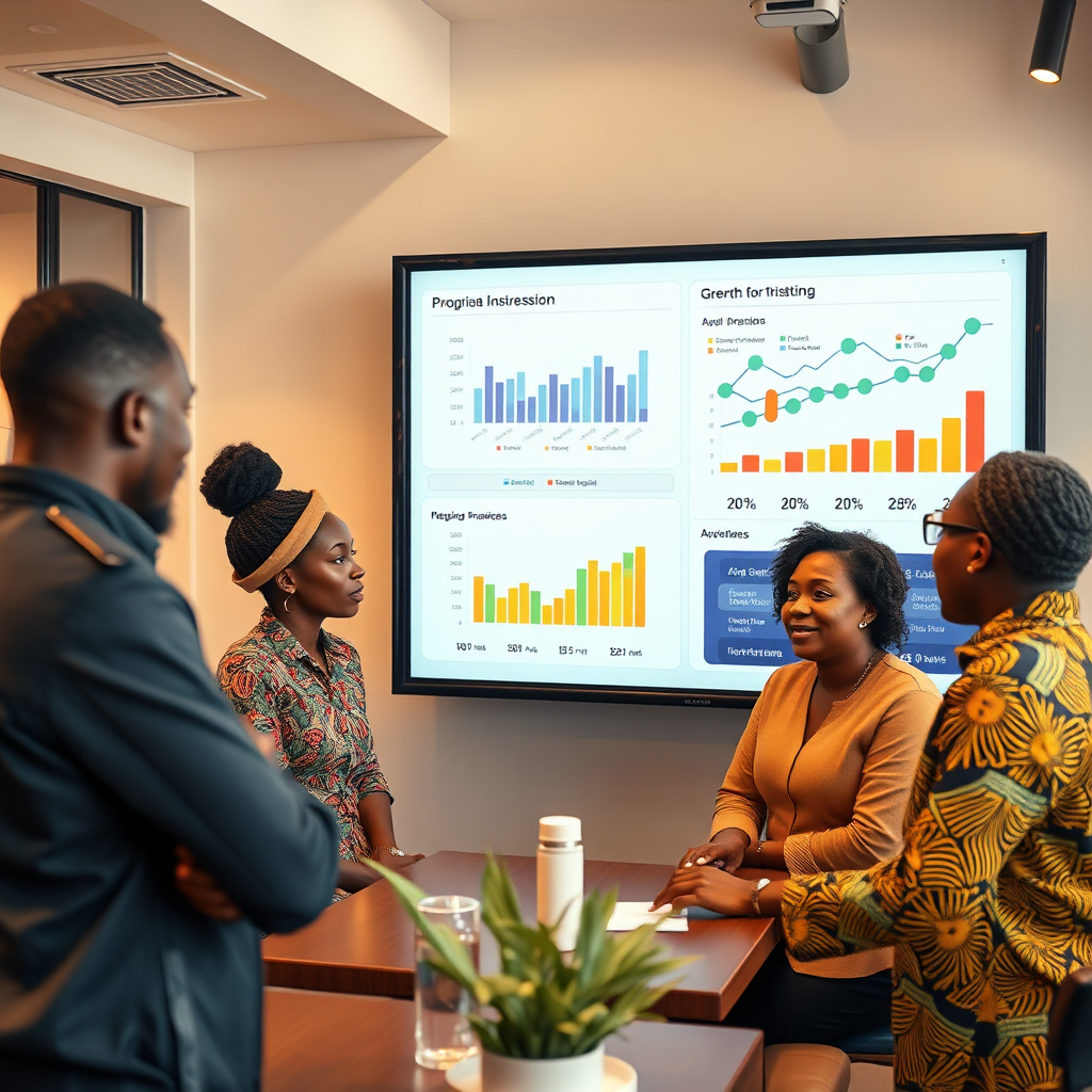 A photorealistic image showcasing a diverse group of individuals collaborating in a modern co-working space. The image features a network of interconnected digital displays showing information about the different partner organizations and their collaborative projects. The color palette is vibrant and engaging, with diverse colors representing the variety of perspectives and expertise within the network. The camera angle is a wide shot, capturing the dynamic and collaborative environment. Texture details include modern furniture, glass surfaces, and digital displays. Props include laptops, tablets, whiteboards, and collaborative project tools. 4K resolution, high quality.