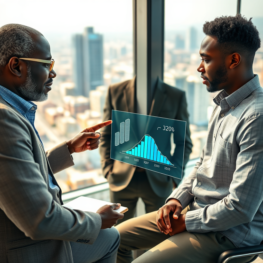 A photorealistic image depicting a successful entrepreneur shaking hands with an investor after securing funding. The setting is a modern office with glass walls overlooking a cityscape. The lighting is warm and confident, emphasizing the positive outcome of the deal. The color palette is professional and sophisticated, with accents of blue and green to represent trust and growth. The camera angle is a medium shot, focusing on the handshake and the expressions of the two individuals. Texture details include leather furniture, glass surfaces, and financial documents. Props include business cards, contracts, and laptops. 4K resolution, high quality.