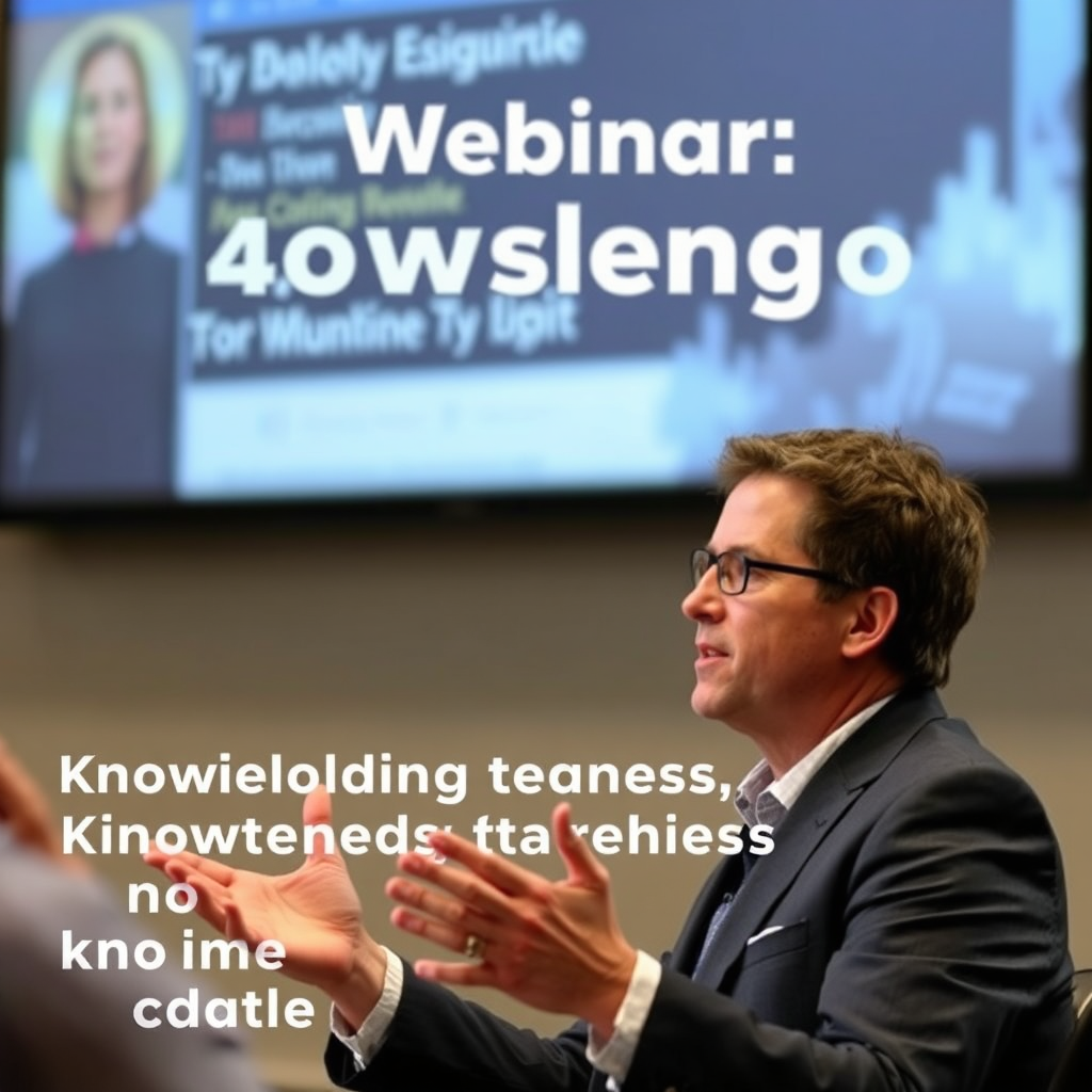 A representation of an expert sharing insights through a webinar or presentation, highlighting knowledge transfer and thought leadership. Style: Professional, insightful, and informative.