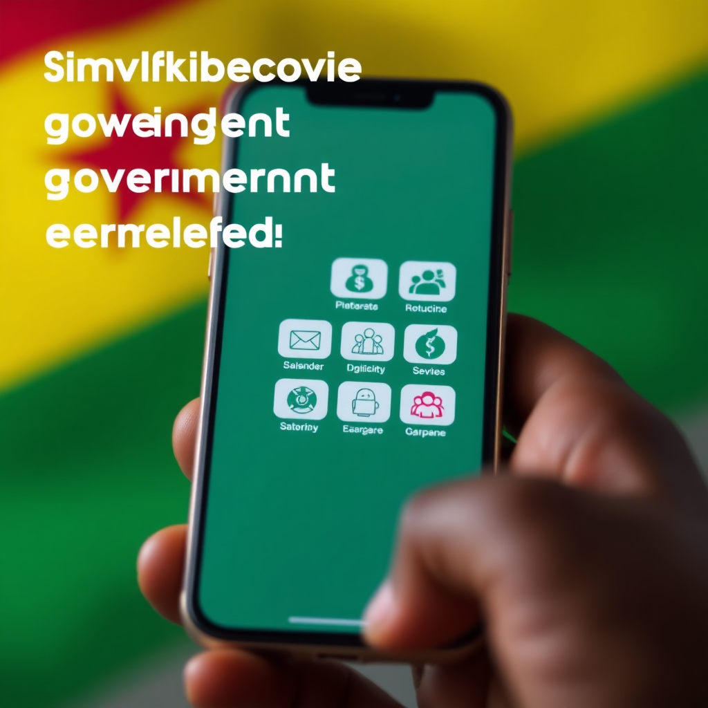 A stylized image representing a digital interface simplifying government services for Ghanaian citizens. The composition should feature a smartphone displaying a user-friendly app with various icons representing different services. Use a clean and modern design aesthetic with a color palette that evokes trust and reliability. The lighting should be soft and diffused, creating a welcoming and accessible feel. The camera angle should be a close-up shot, focusing on the details of the interface and the ease of use. Include a subtle Ghanaian flag pattern in the background. The image should convey the message that digitalization is making government services more accessible and efficient for all Ghanaians.