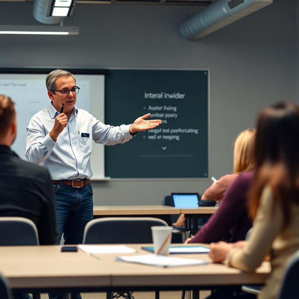 An expert instructor leading a workshop, interacting with participants and showcasing real-world applications. The scene should convey expertise, engagement, and valuable insights. Style: Professional, engaging, and informative.