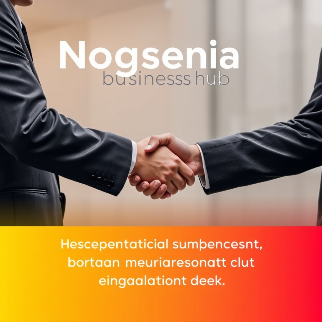 An image depicting a handshake between representatives from Nogsenia Business Hub and a partner organization, symbolizing collaboration and mutual support. Show professionalism and trust. Style: Professional, collaborative, and supportive.