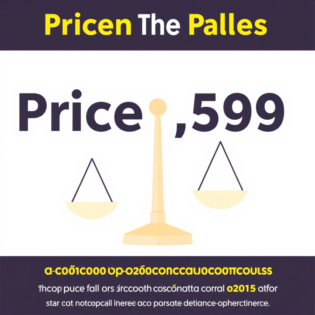 A graphic representation of a price tag or scale, indicating value and affordability. Use a clean and modern design with bold colors.