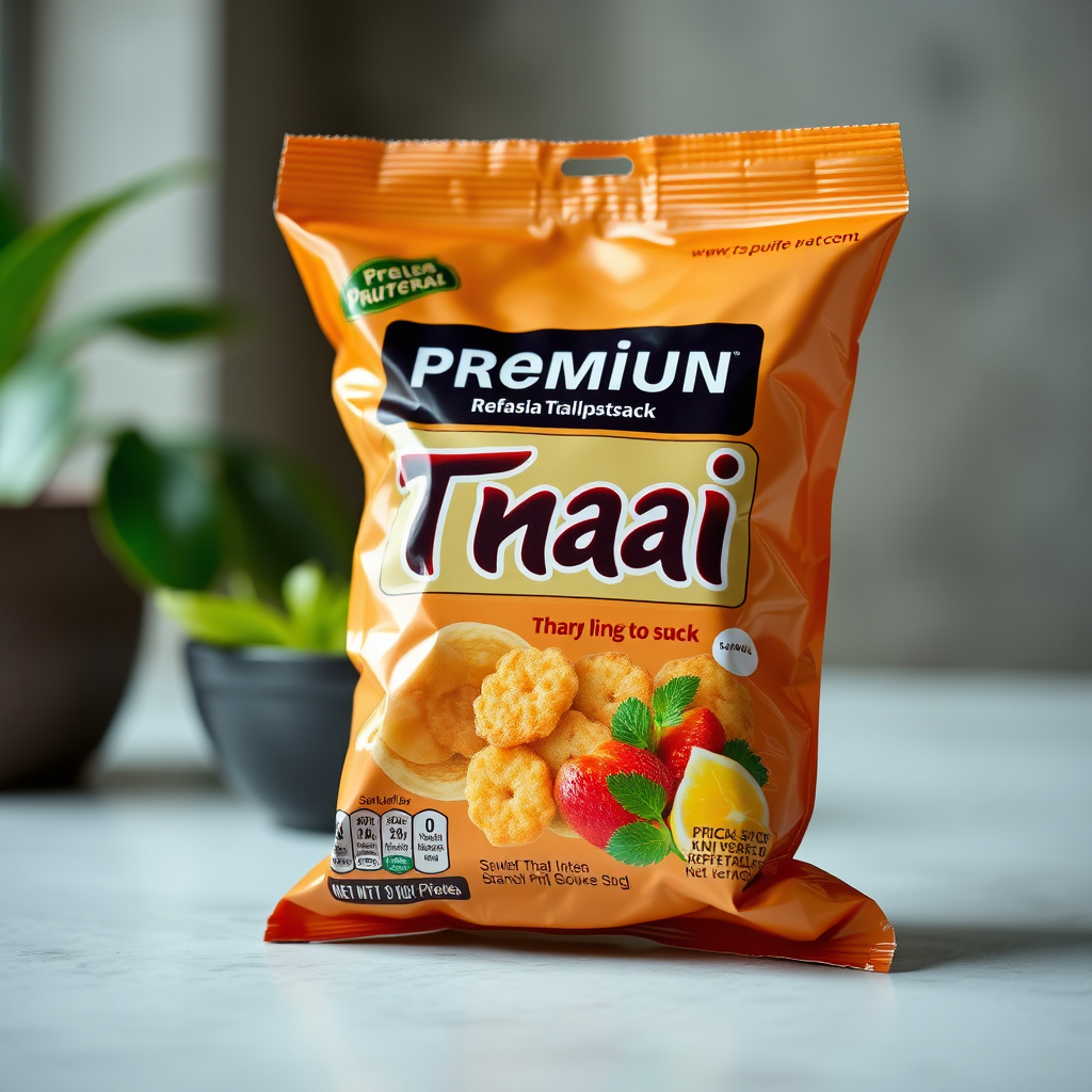 A high-quality product shot of a premium Thai snack, showcasing its texture and appearance. Use a shallow depth of field to focus attention on the product.