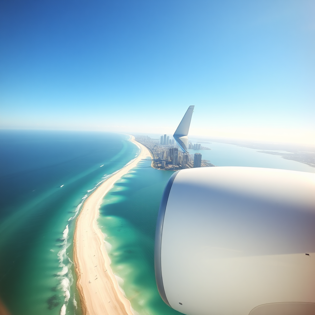 Aerial Miami coastline approach