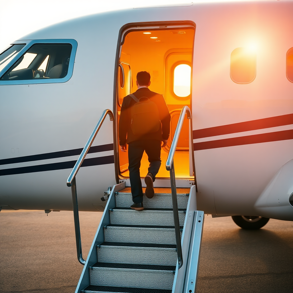 Boarding private jet