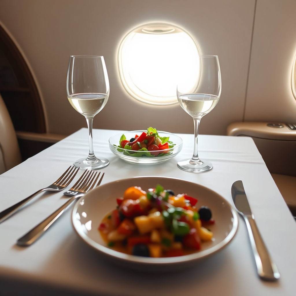 Elegant long-haul inflight dining setup