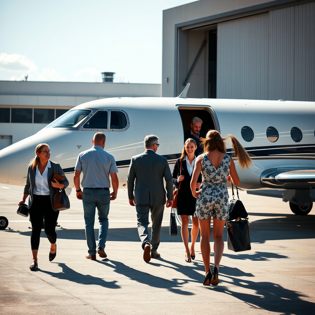Boarding private jet at terminal