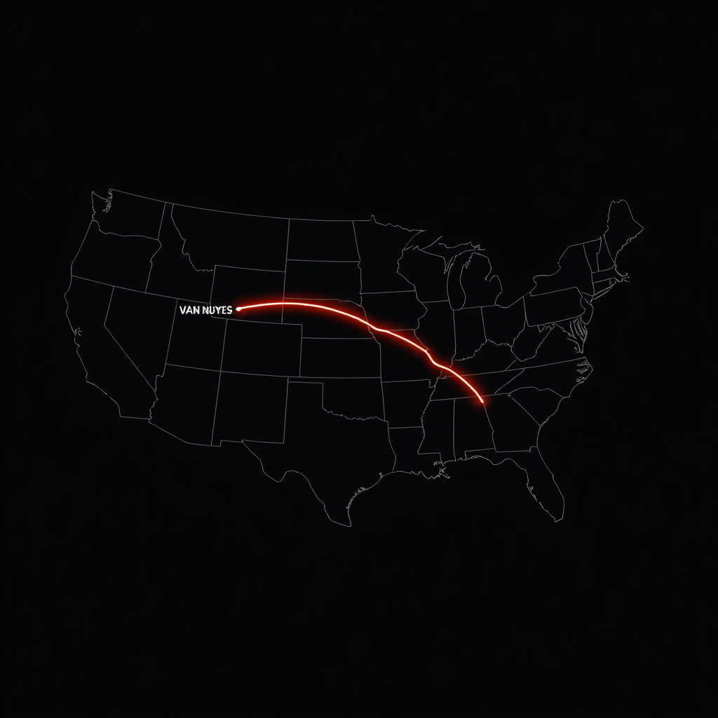 Transcontinental flight path illustration