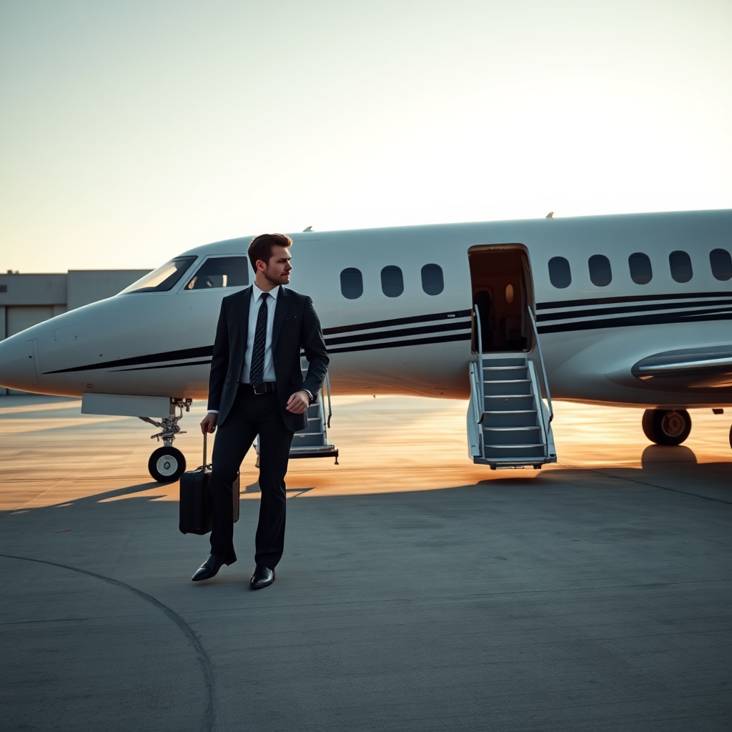Passenger Boarding Midsize Jet