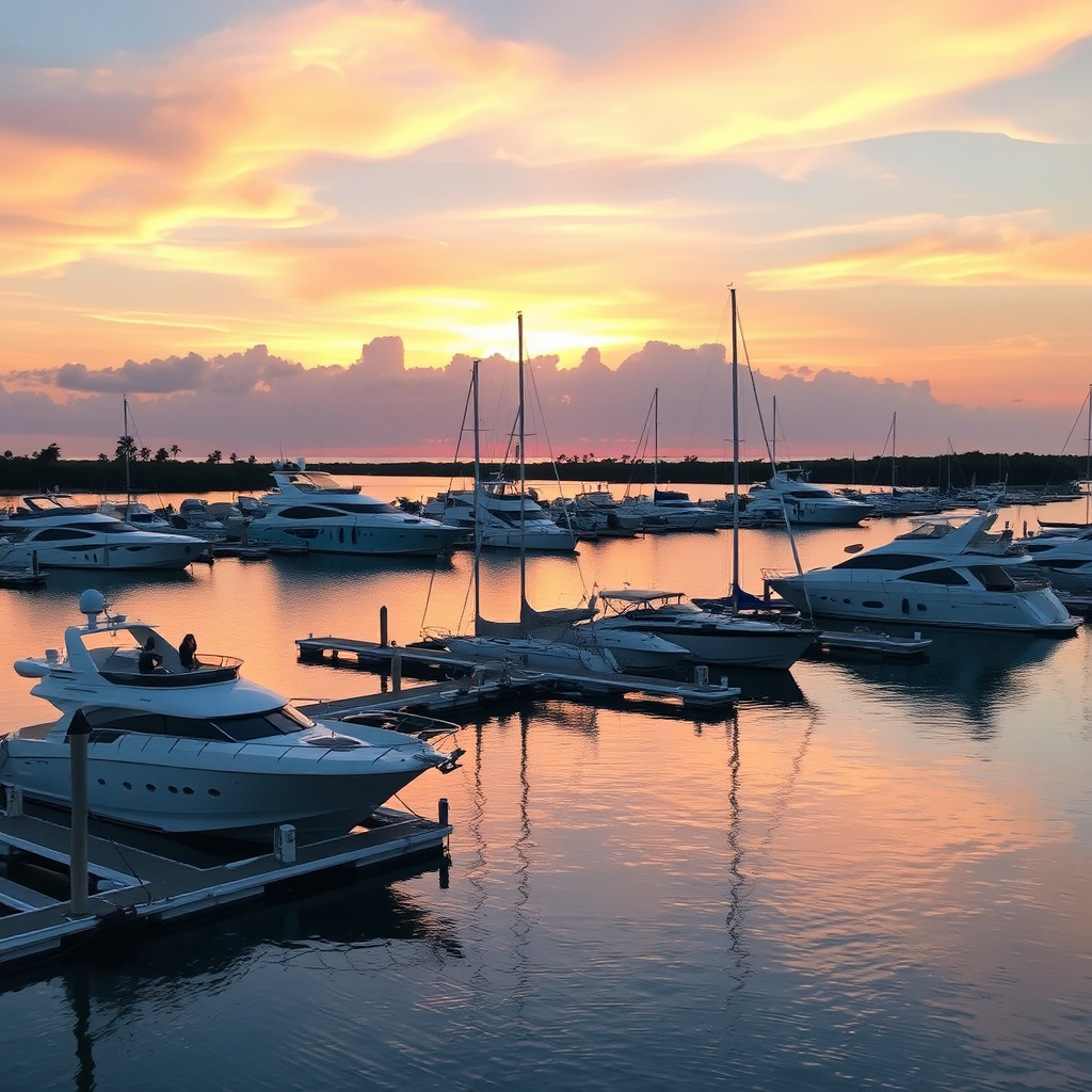 Private marina at sunset