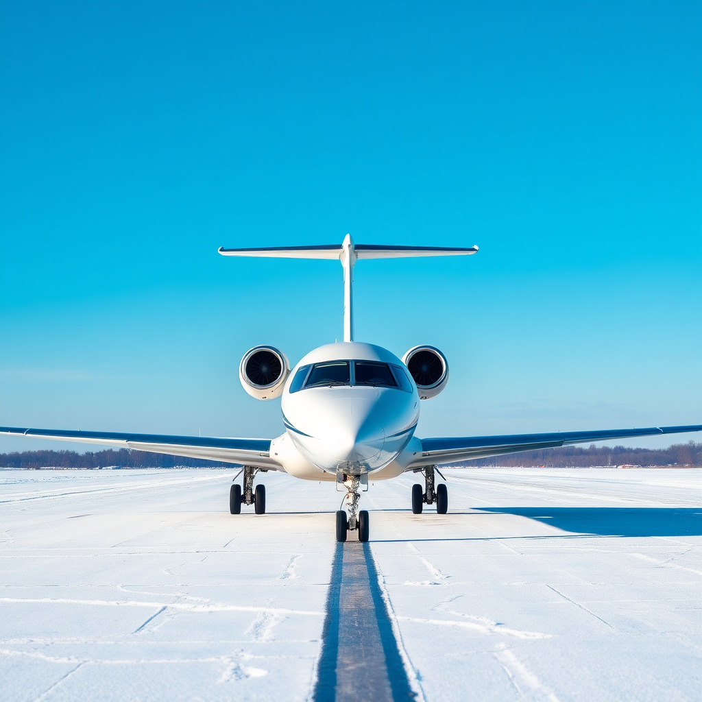 Jet departing snow runway