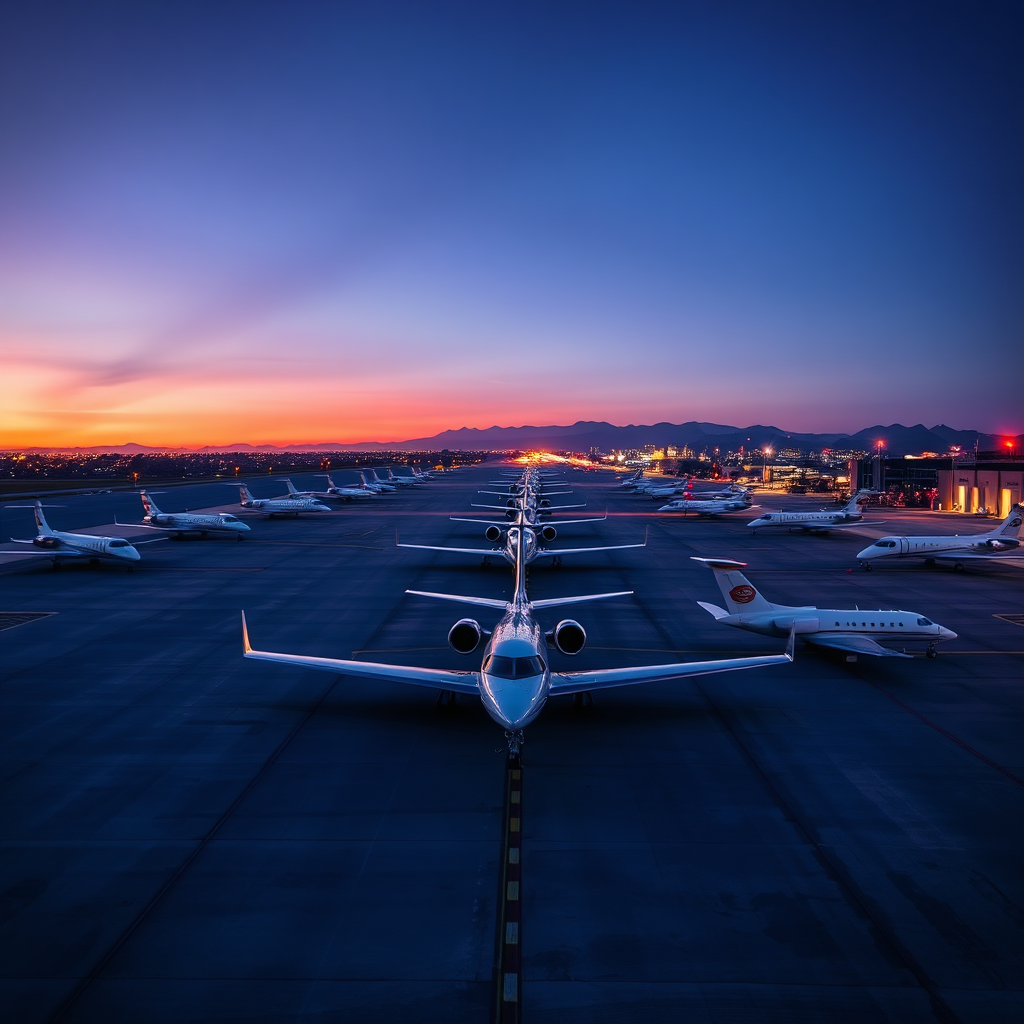 Van Nuys Airport ramp at sunset
