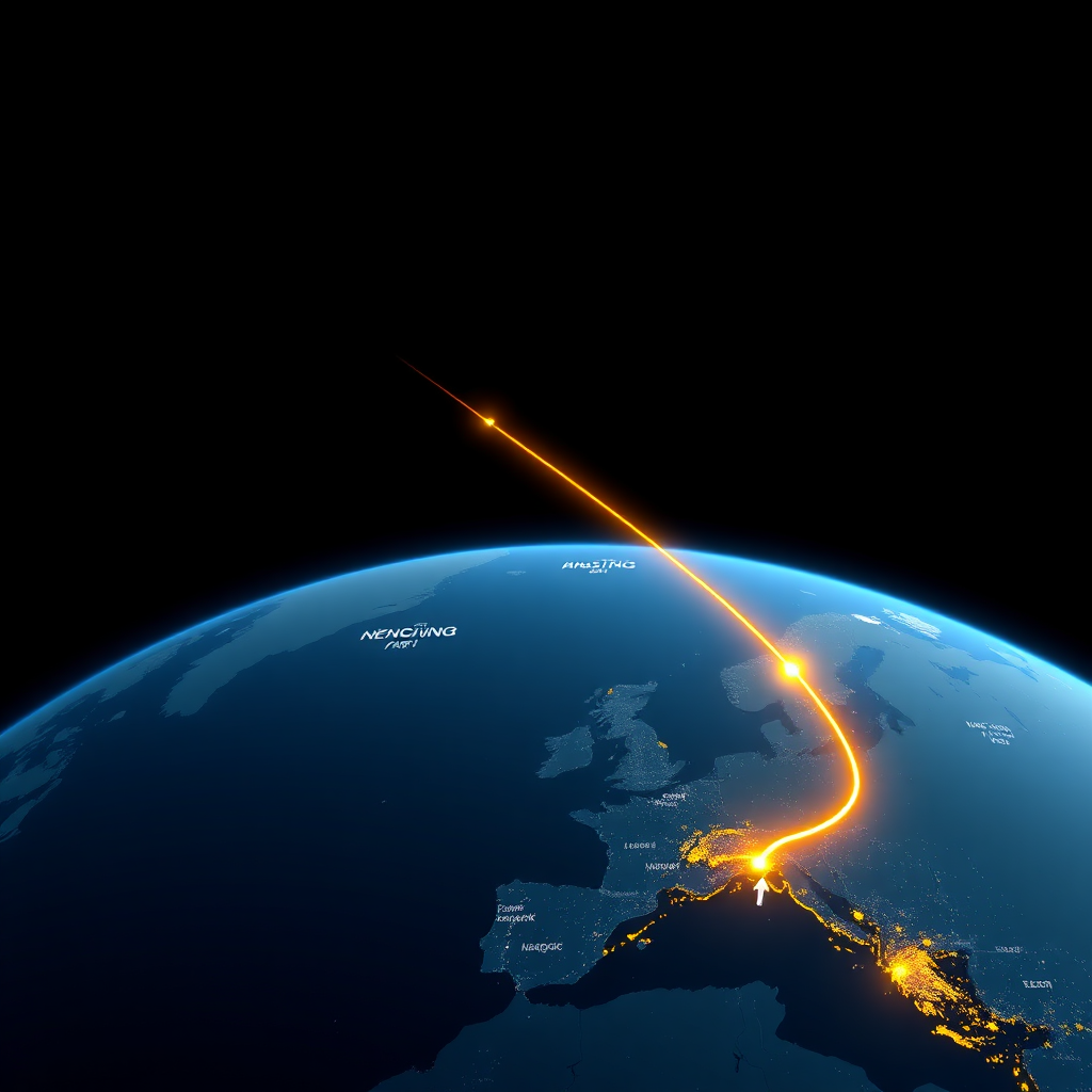 New York to Hong Kong flight path visualization