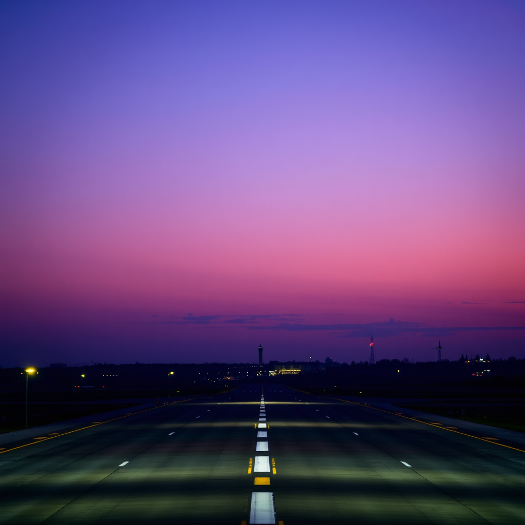Westchester County Airport runway at dusk