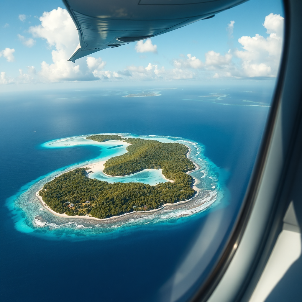 Aerial approach into Grand Cayman over deep blue water