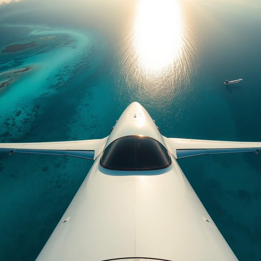 Aerial view from private jet over Caribbean