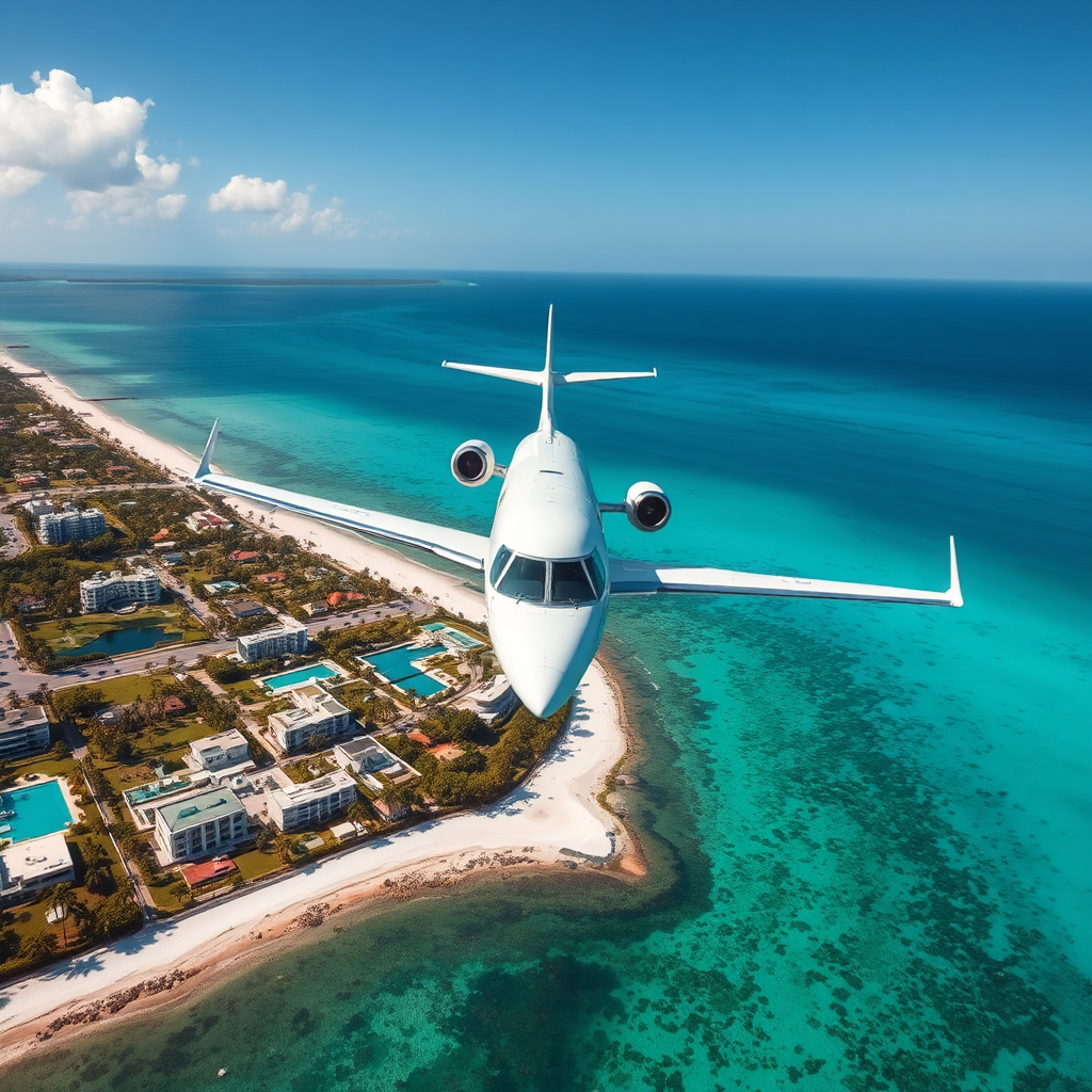 Private jet arriving over Palm Beach