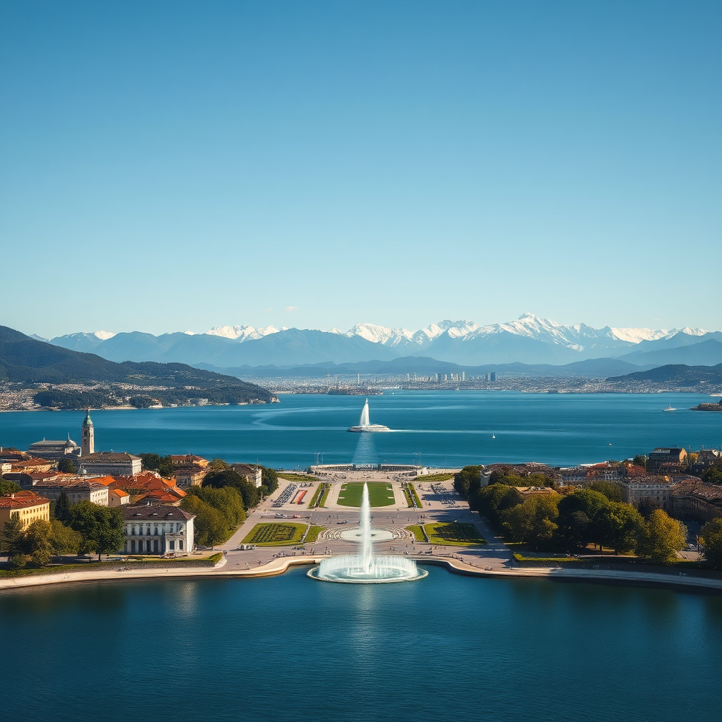 Aerial view of Geneva and the Alps