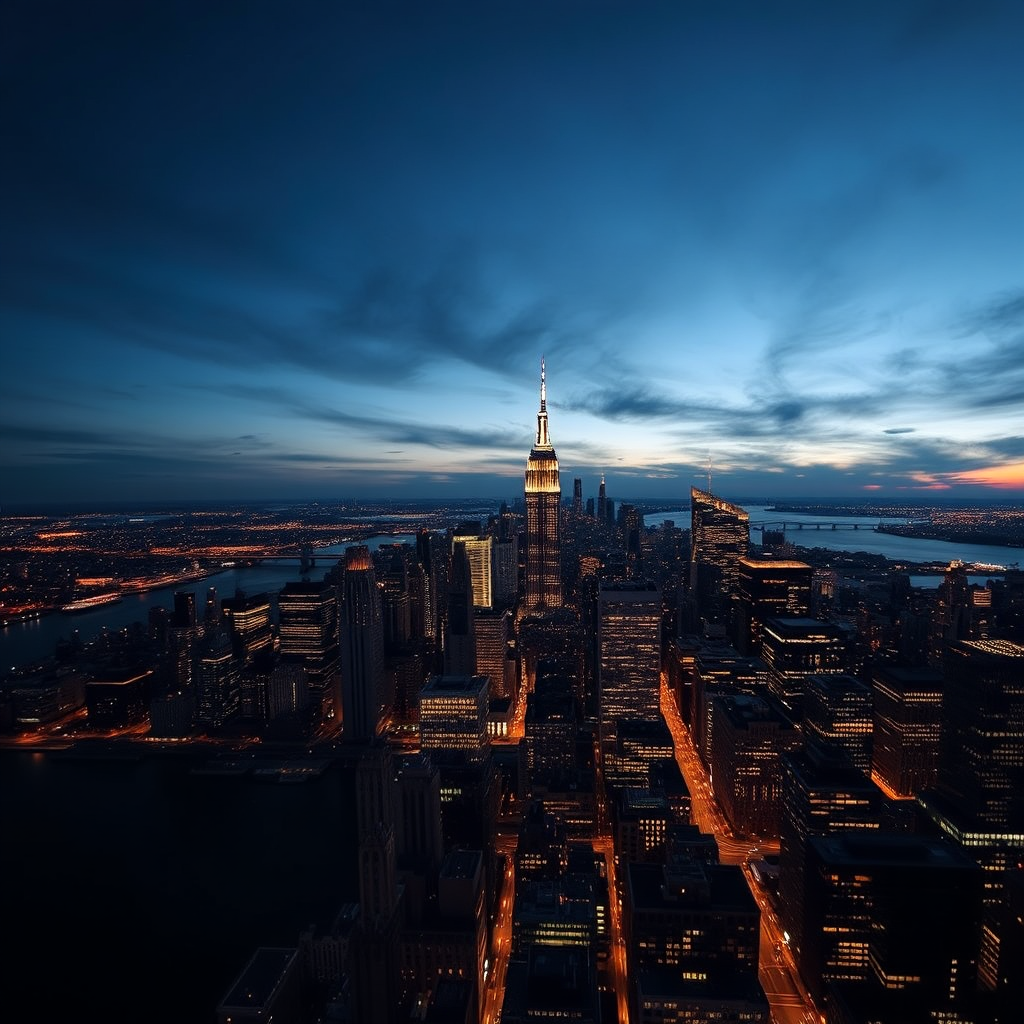 Manhattan skyline at dusk