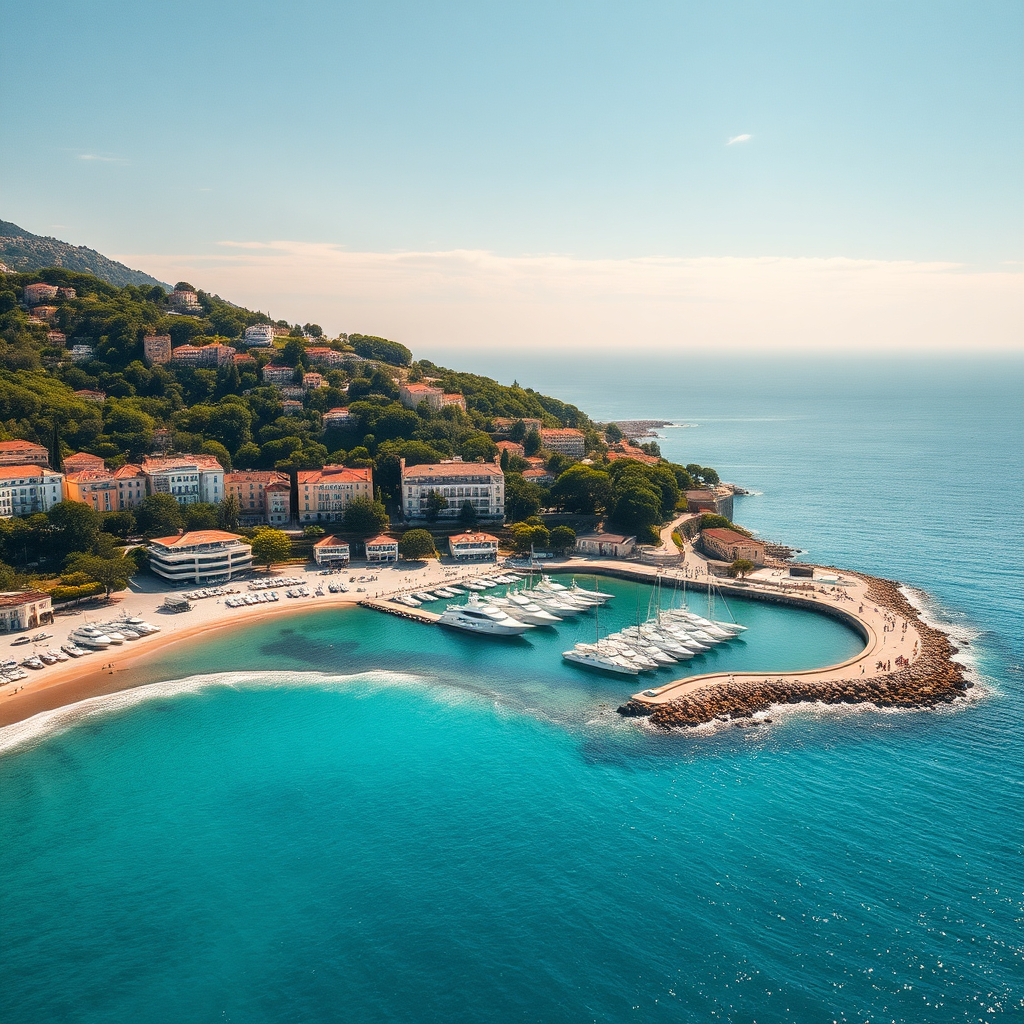 Aerial view of Nice coastline and marina